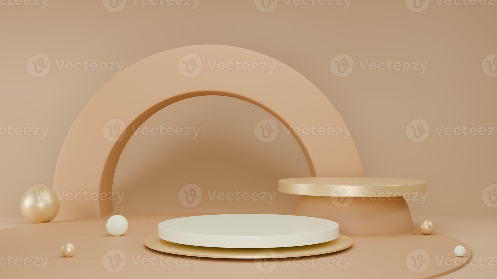 3D Rendering abstract brown beige background with podium Golden decoration photo