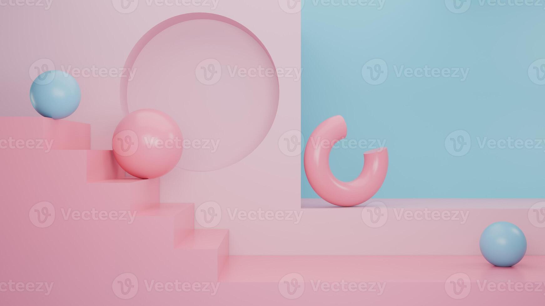 3D Rendering Abstract blue and pink background with podium photo