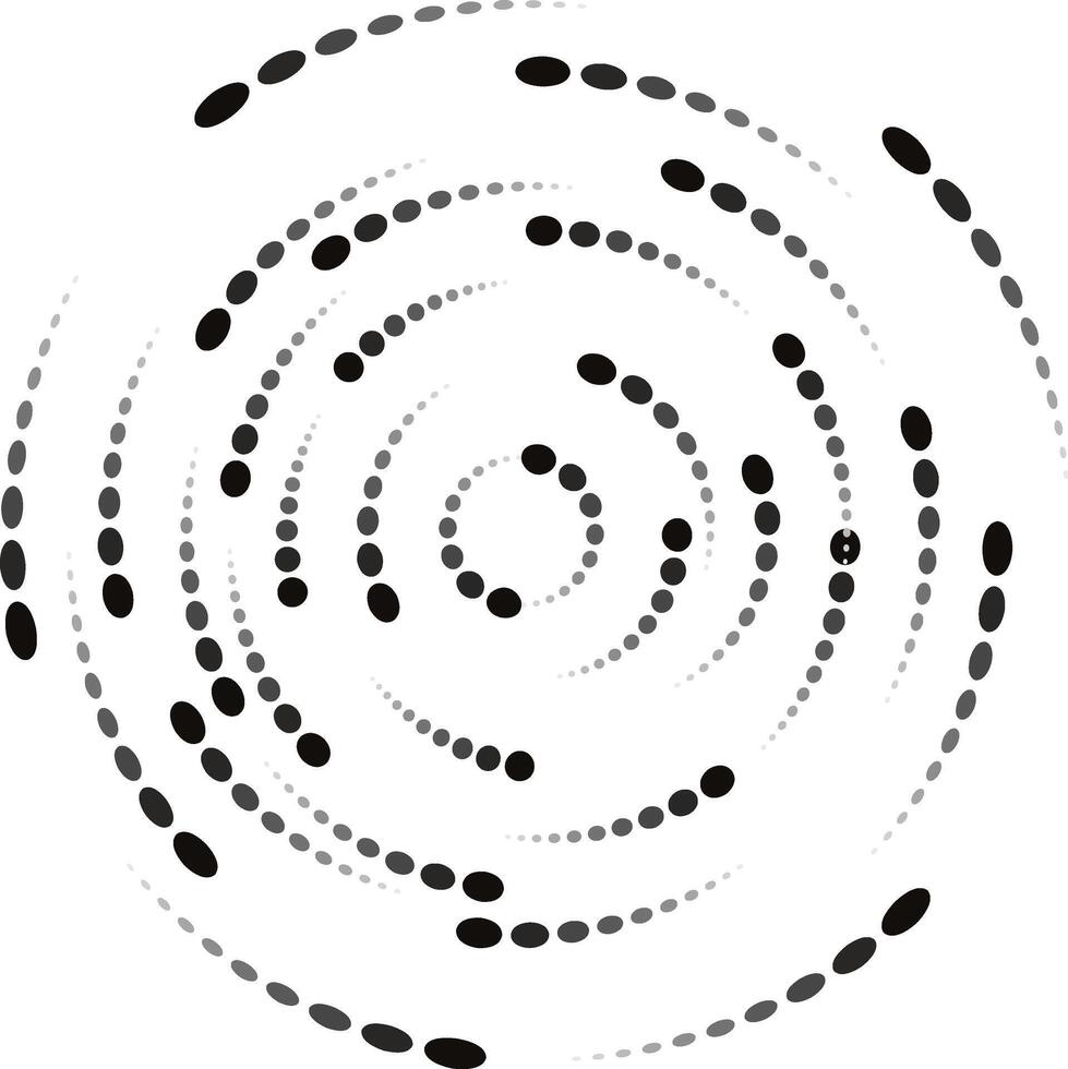 Composition of points degrading from highest to lowest and rotating to make circles counterclockwise. Black ellipses decreasing size vector