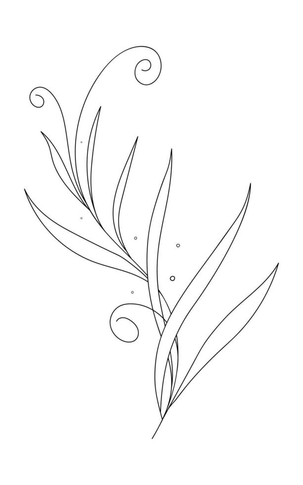 Elegance abstract tropical branch plant tattoo art. Sketch. Floral pattern in minimalist style. Hand drawn vector illustration in retro style.