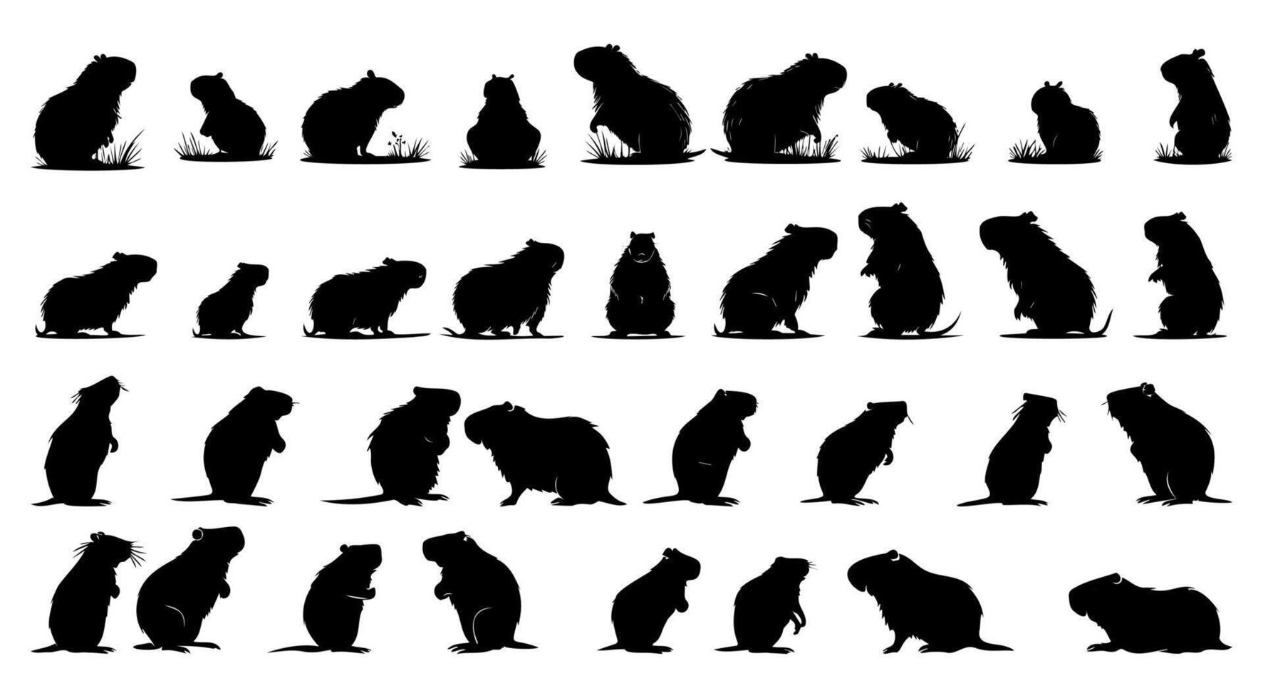 AI generated capybara silhouette illustration set bundle vector