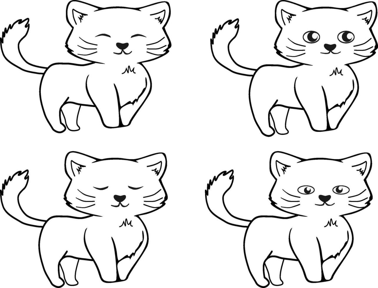 set of cats cartoon line art vector