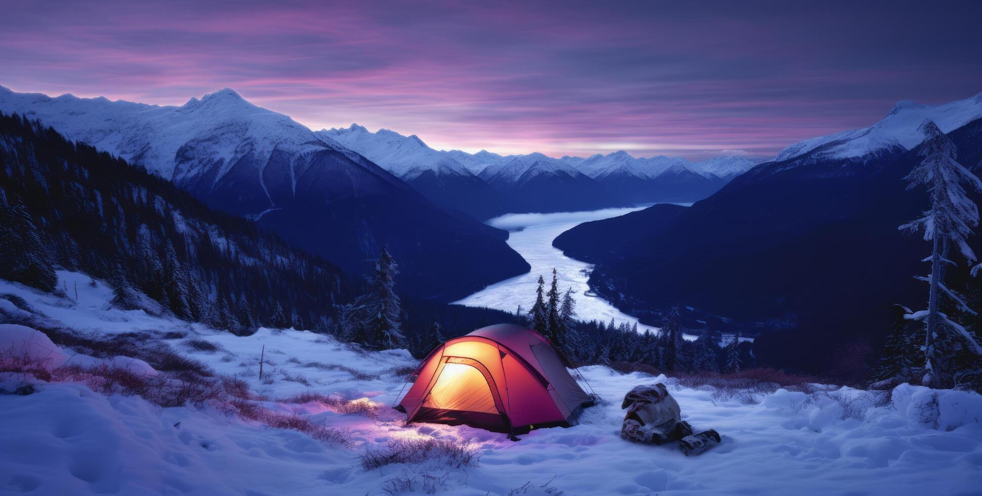 AI generated winter camps. camping in your own tent, photo