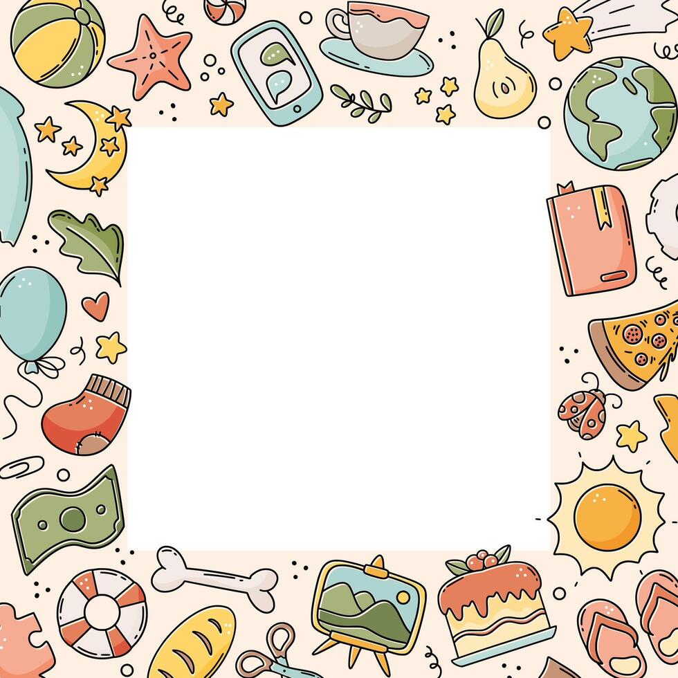 Cute doodle sketch framed background vector