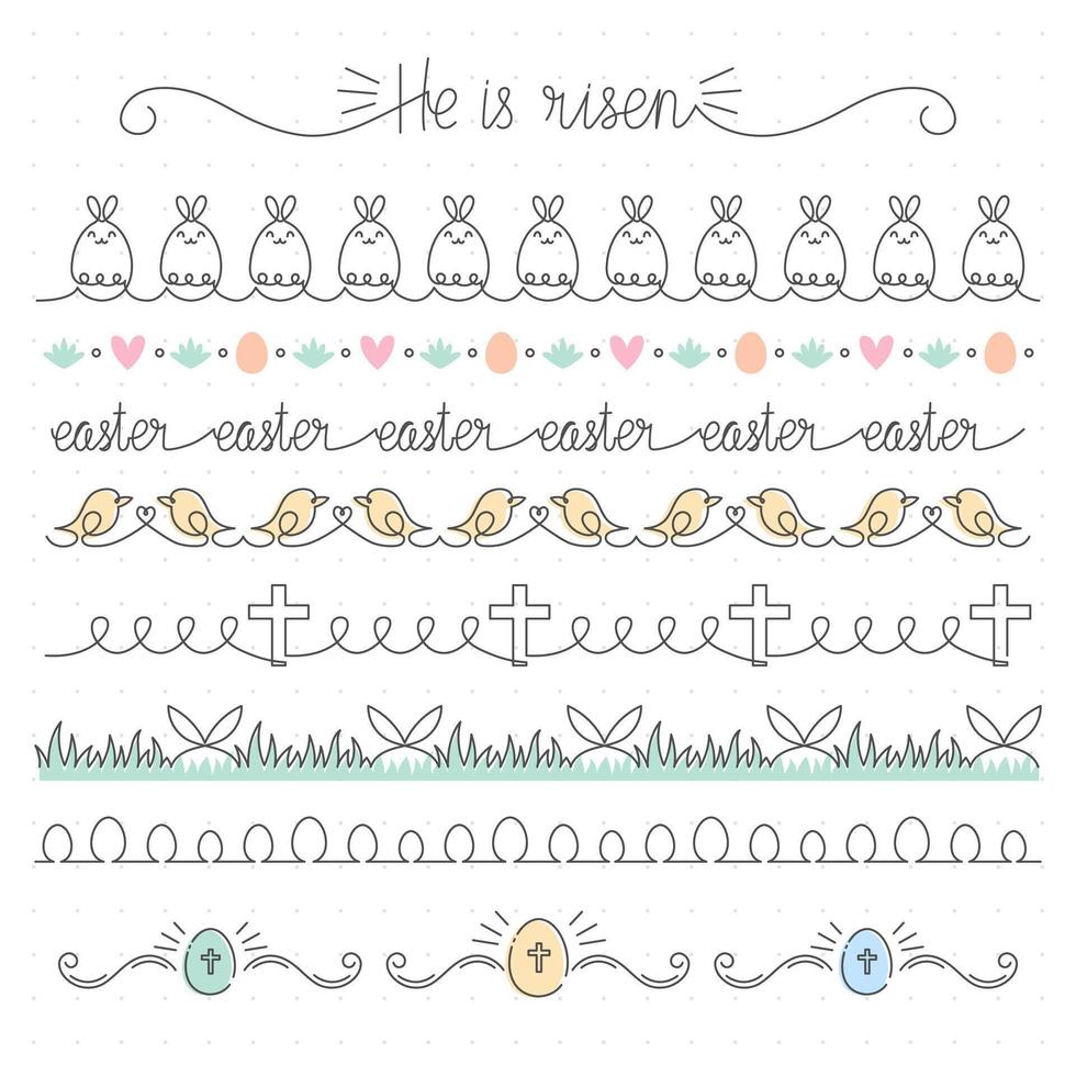 Easter seamless border collection, simple line, editable thickness, vector illustration