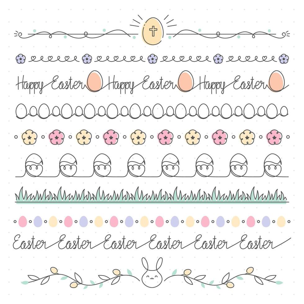 Easter seamless border collection, simple line, editable thickness, vector illustration