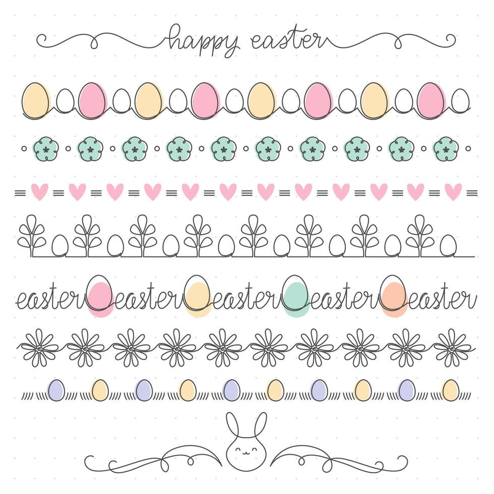 Easter seamless border collection, simple line, editable thickness, vector illustration