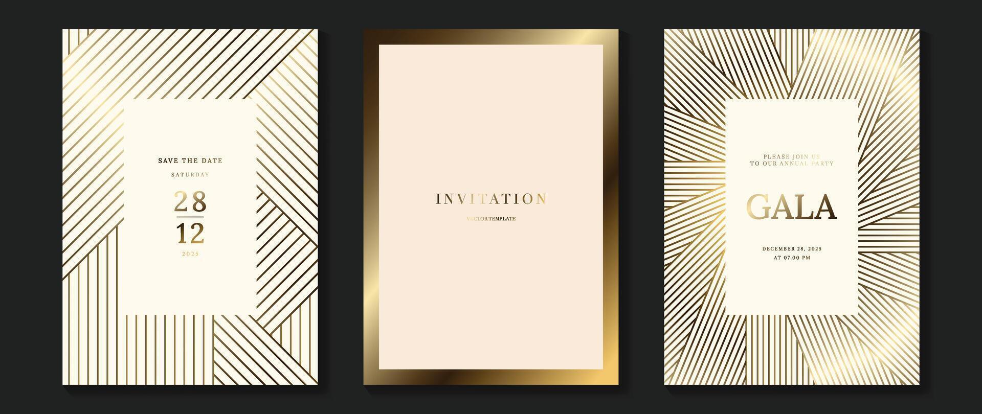 Luxury invitation card background vector. Golden elegant wavy gold line pattern on light background. Premium design illustration for wedding and vip cover template, grand opening. vector
