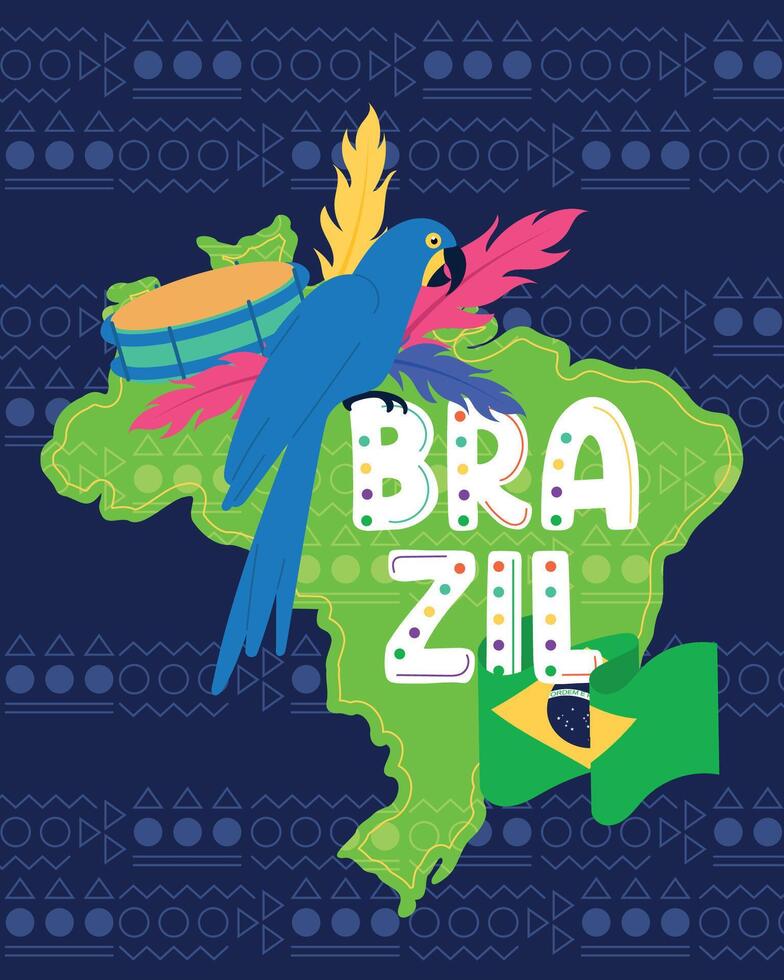 tropical Brasil póster con mapa vector