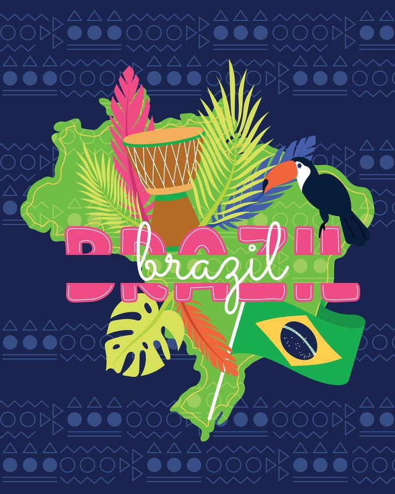 Tropical Brazil poster with map Vector