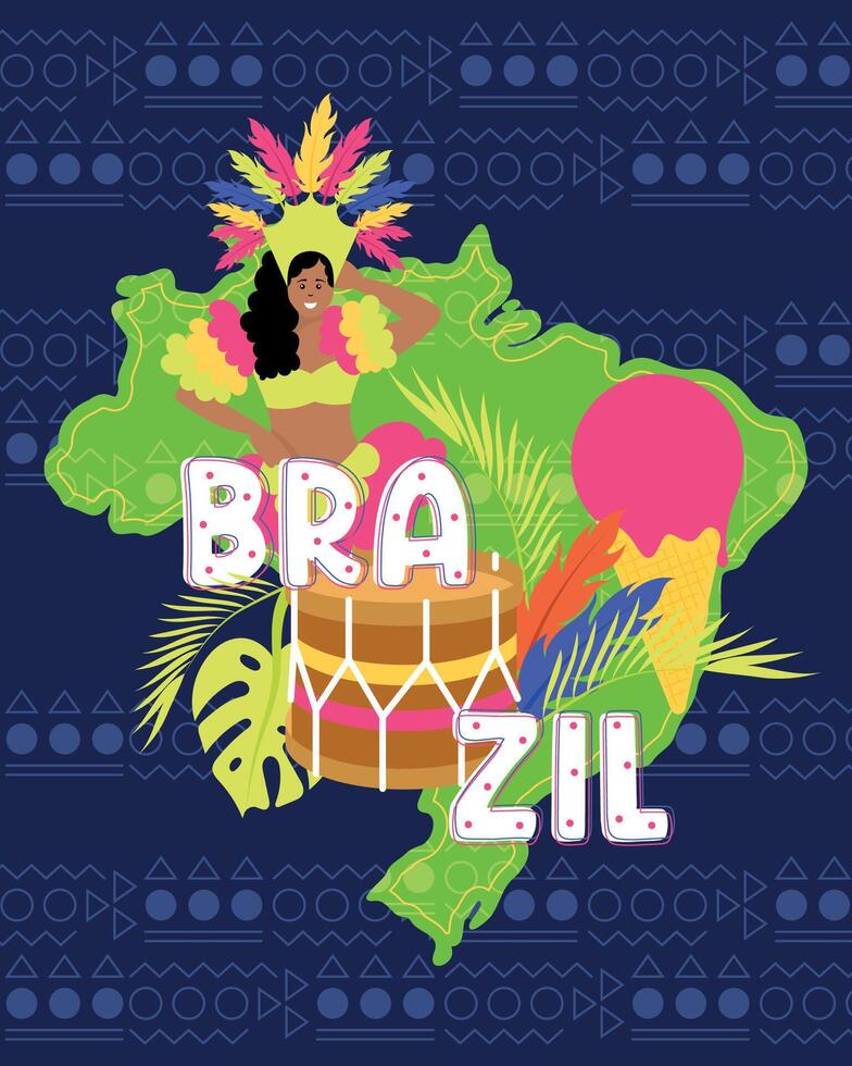 Tropical Brazil poster with map Vector