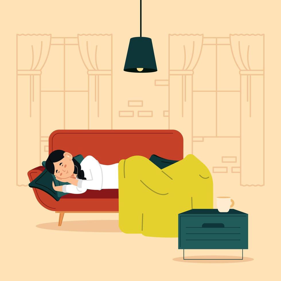 Comfortable sleeping woman Hygge concept Vector