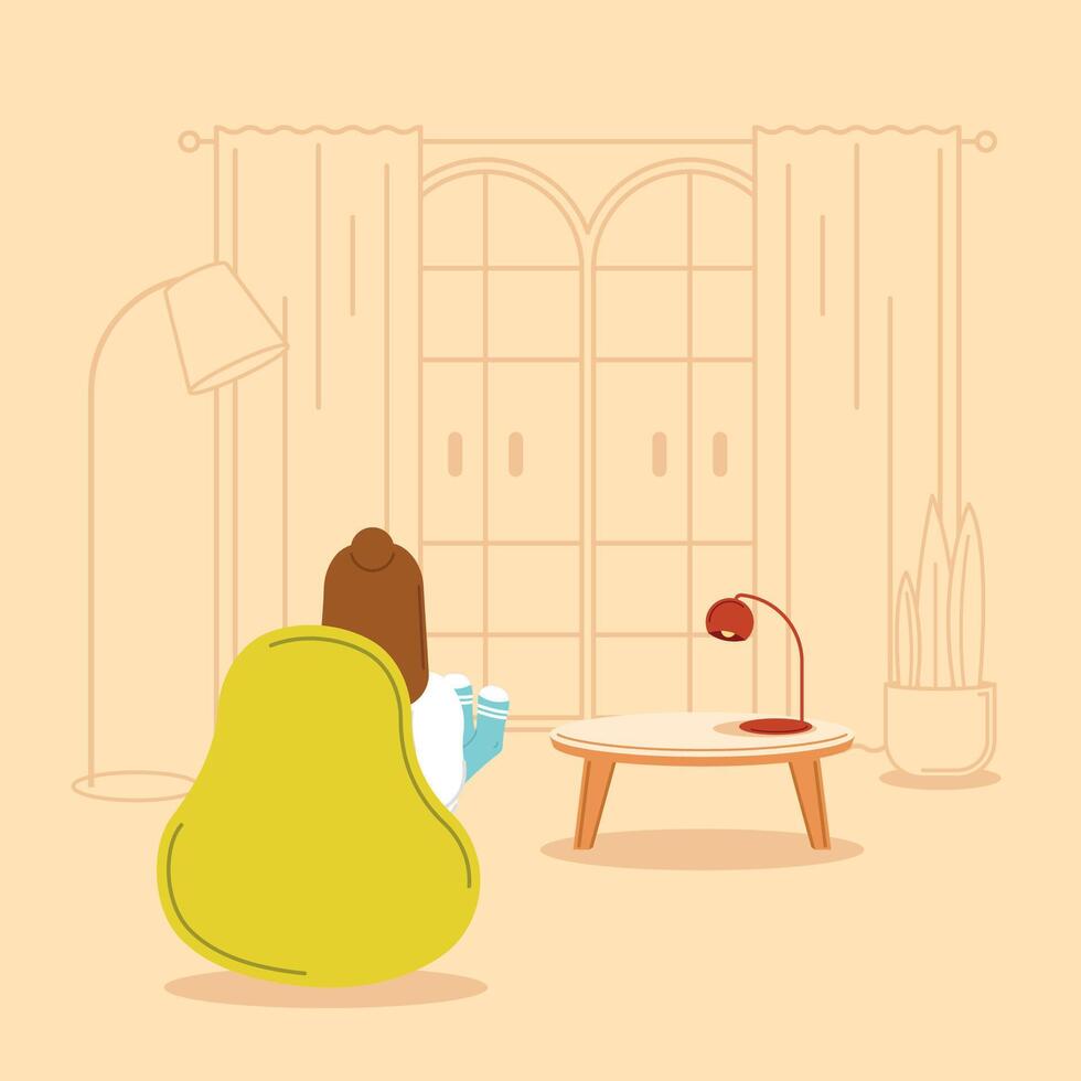 Relaxed woman sitting Hygge concept Vector