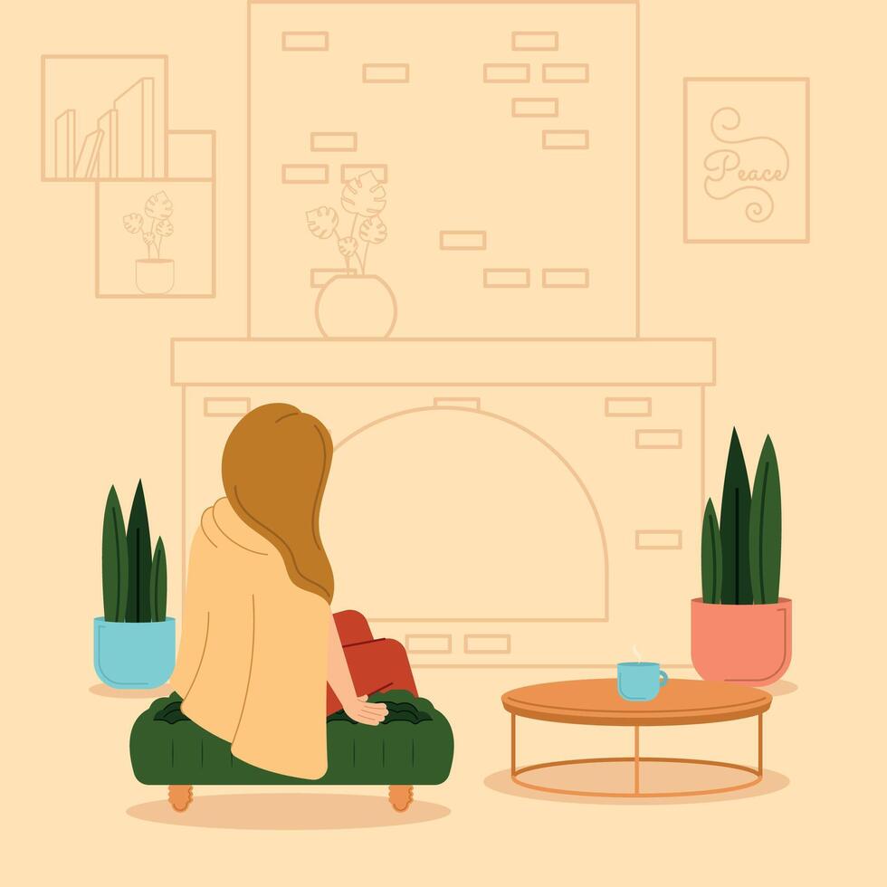 Relaxed woman sitting Hygge concept Vector