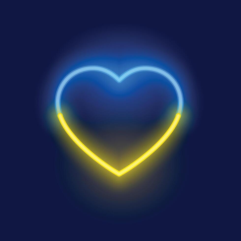 neon ukraine flag heart background vector