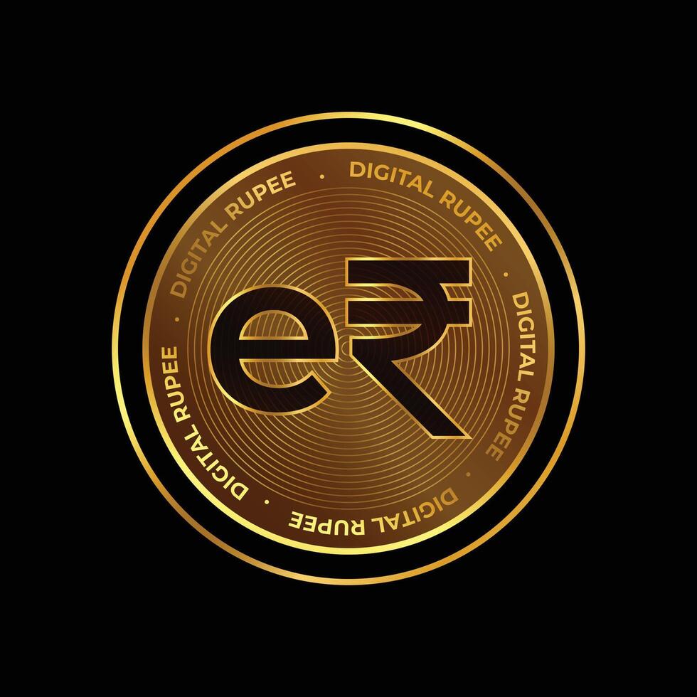 digital currency of e rupi symbol on golden coin design vector