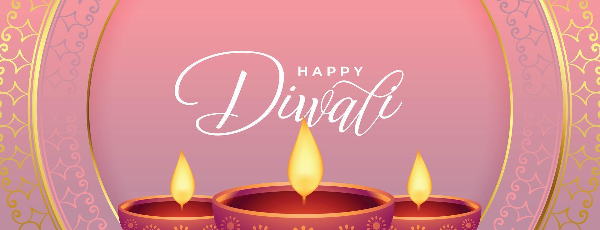 beautiful shubh diwali event banner with oil lamp design vector