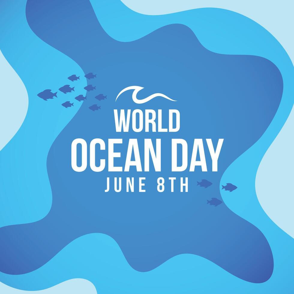mundo Oceano día póster en azul papel estilo vector
