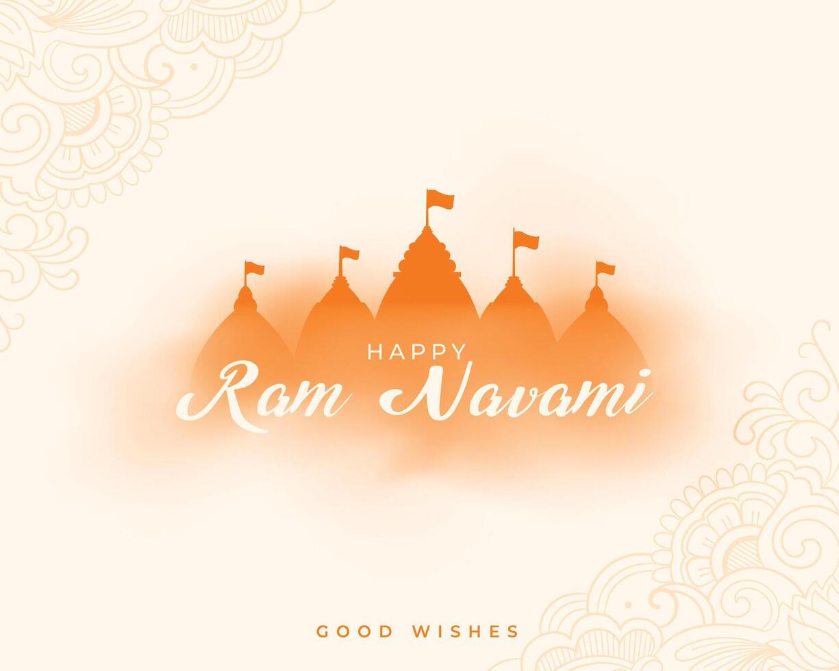 RAM navami festival deseos tarjeta con templo diseño vector