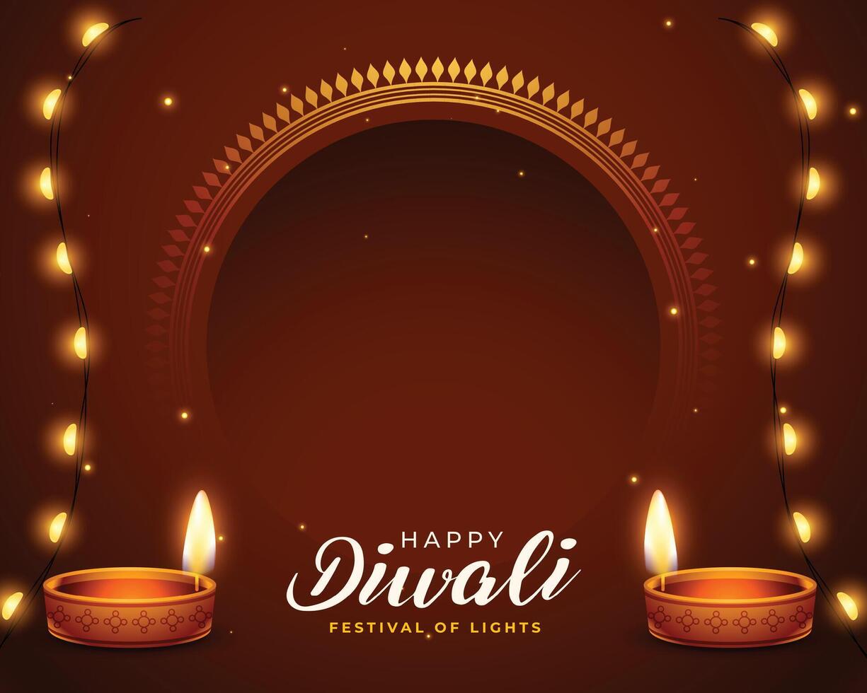 happy diwali festival background with oil lamp and light festoon vector