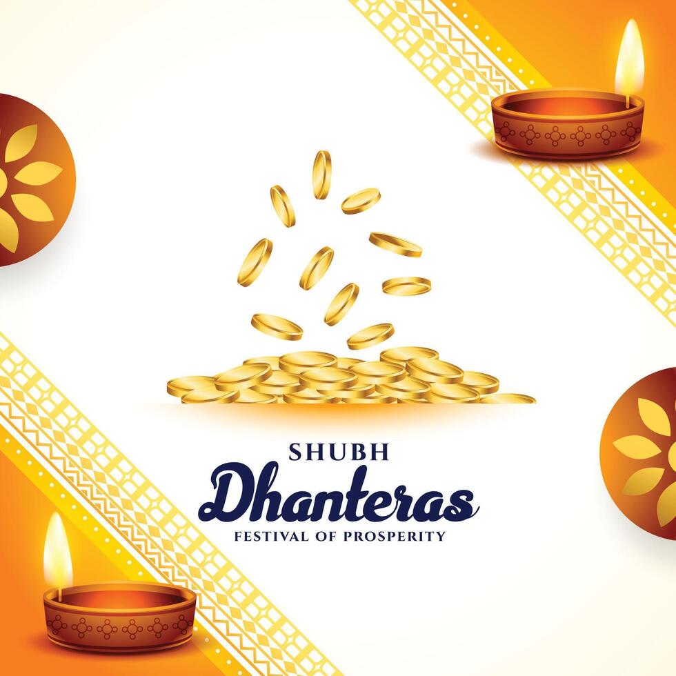 contento Dhanteras cultural antecedentes con petróleo lámpara y dorado moneda vector