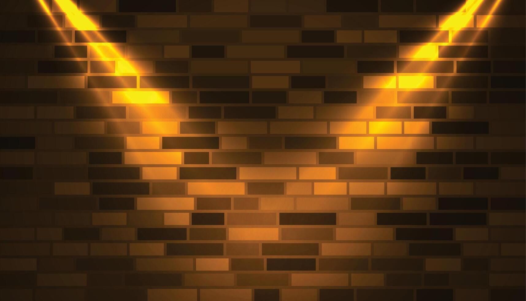 brick wall background with shiny golden spotlight effect vector