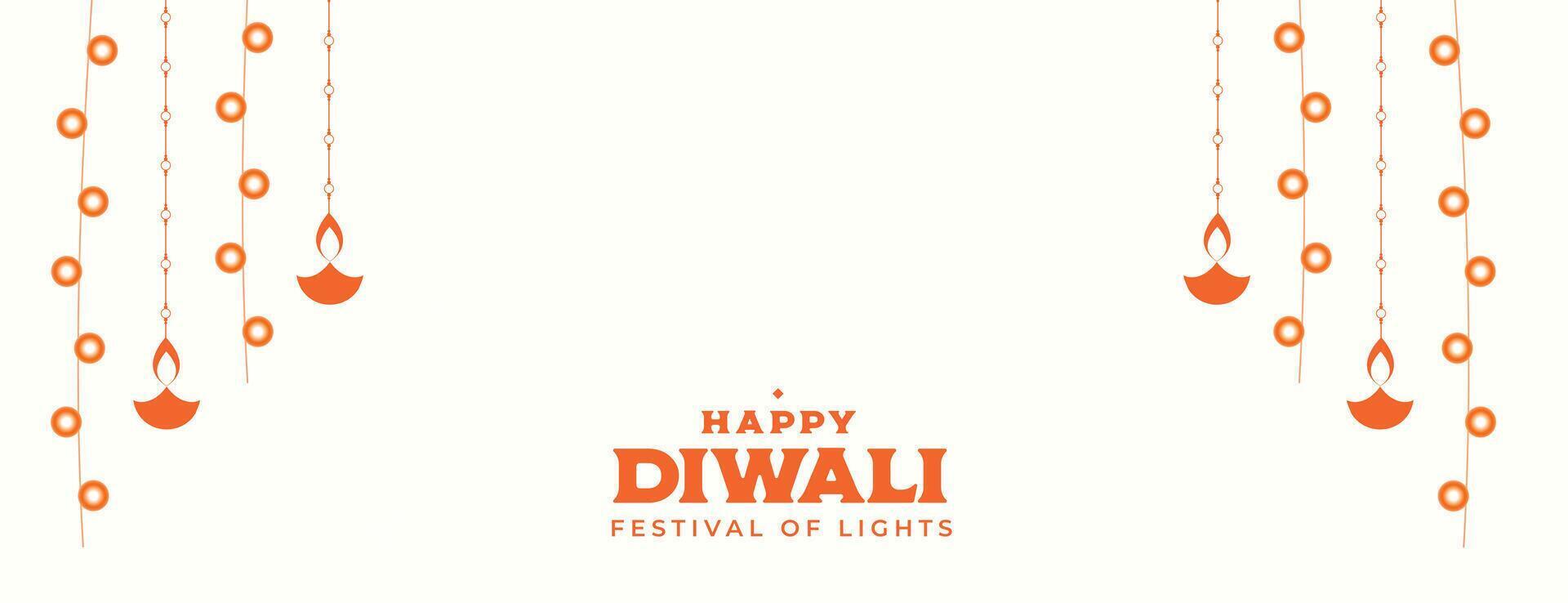 contento diwali festival bandera con colgando diya diseño vector