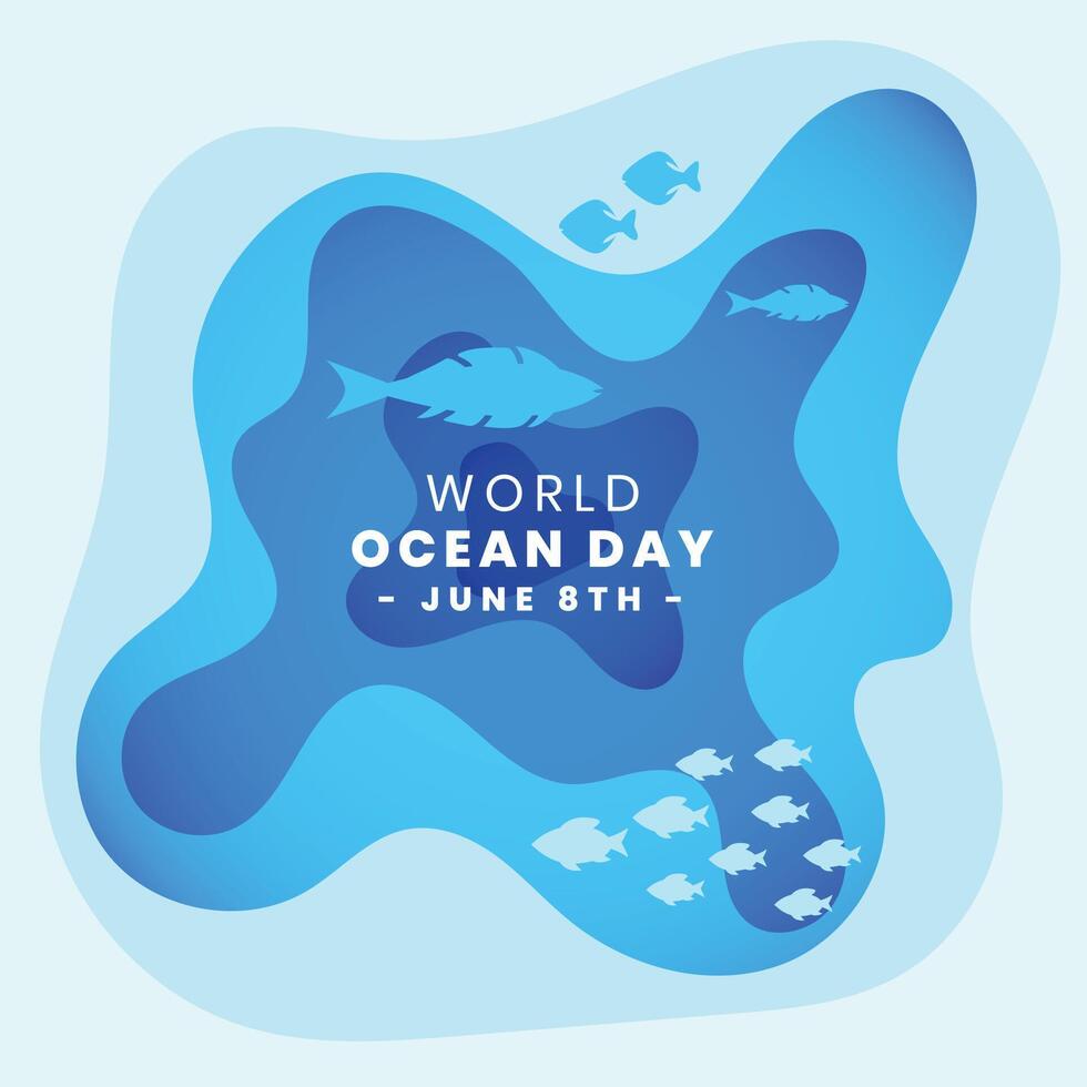 paper style world ocean day blue background vector