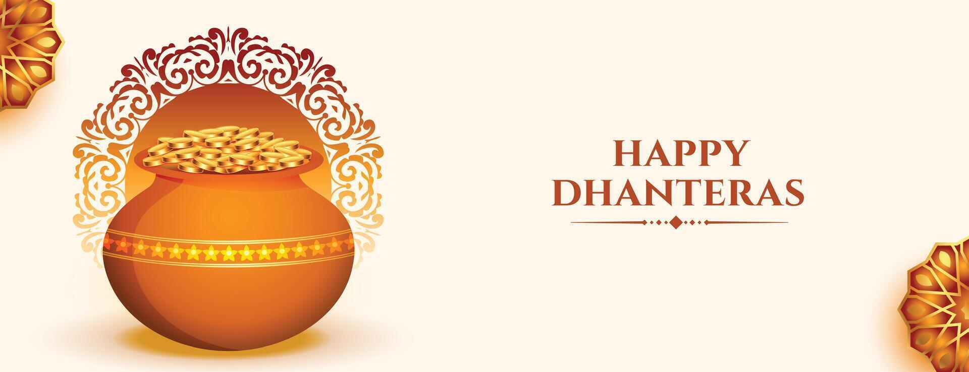 hindu festival happy dhanteras wishes banner pray for wealth and prosperity vector