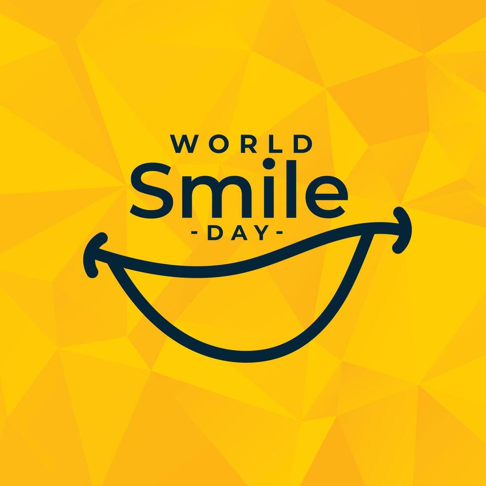 creative world smile day greeting card with low poly backdrop design vector