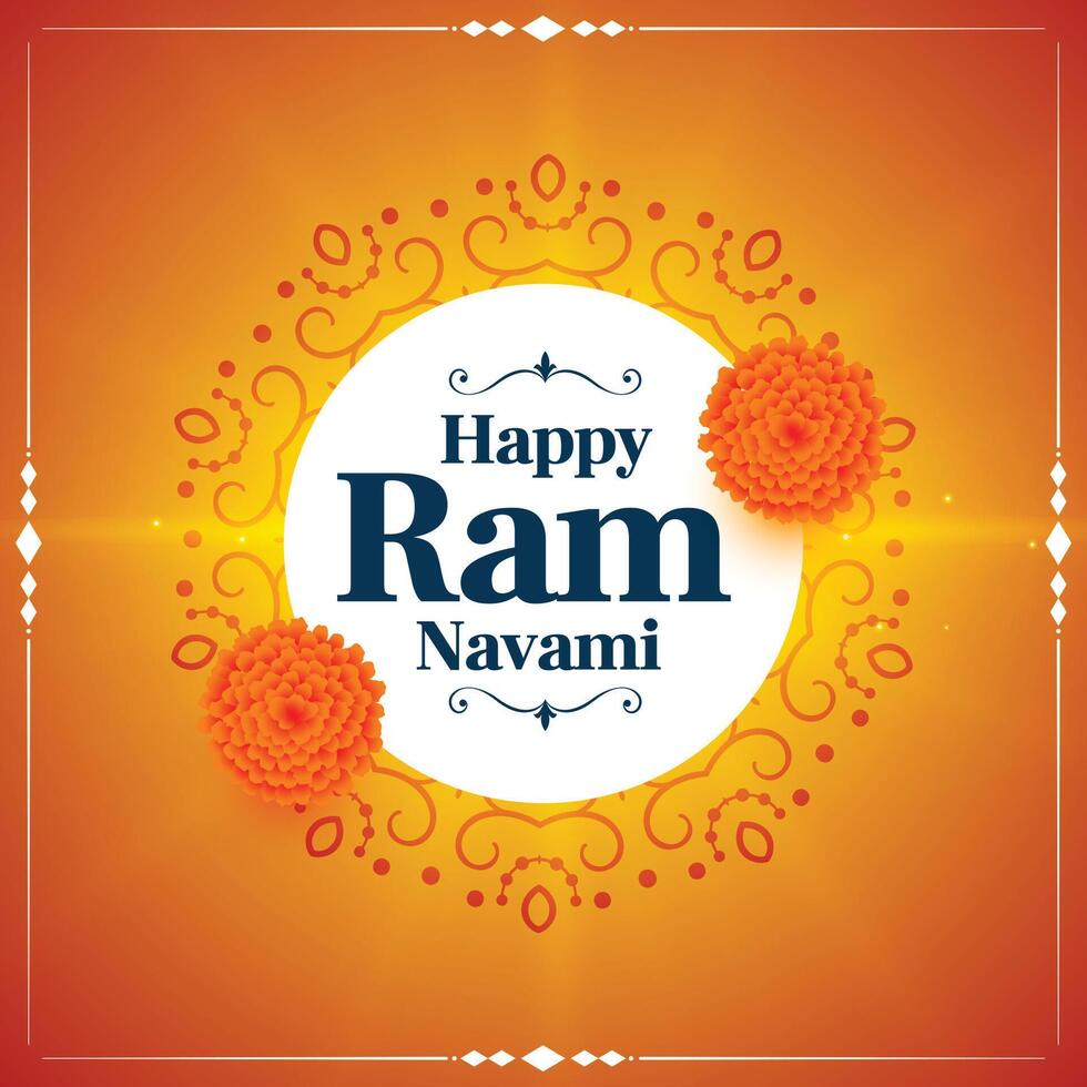 ram navami blessing wishes greeting in orange color vector