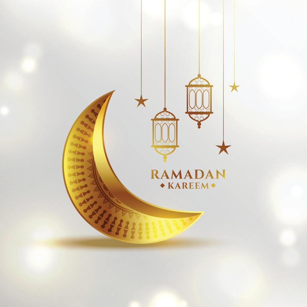 ramadan kareem eid festival golden moon wishes greeting card design vector