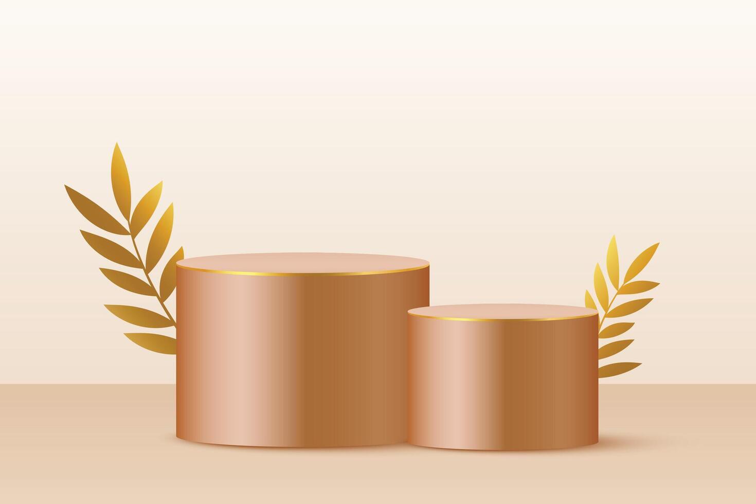 3d pedestal stand background for object showcase with golden leaves vector