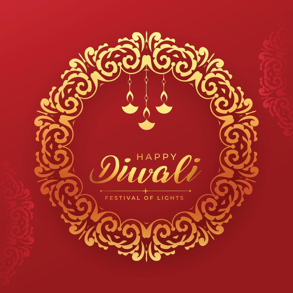elegant happy diwali greeting card with mandala frame vector