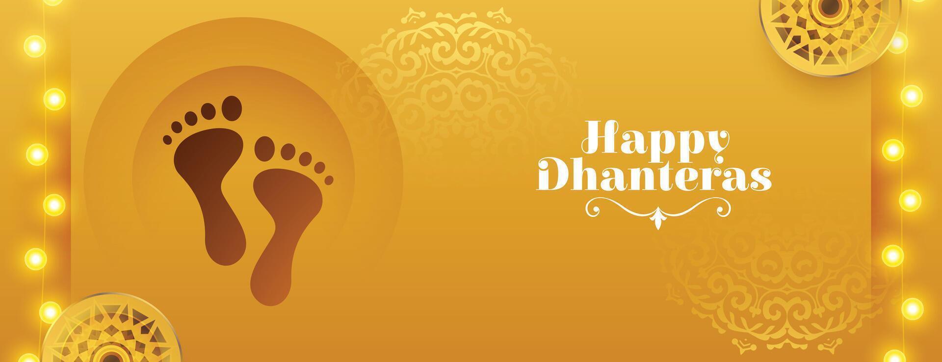 prima shubh Dhanteras deseos póster con diosa charan para bendición vector