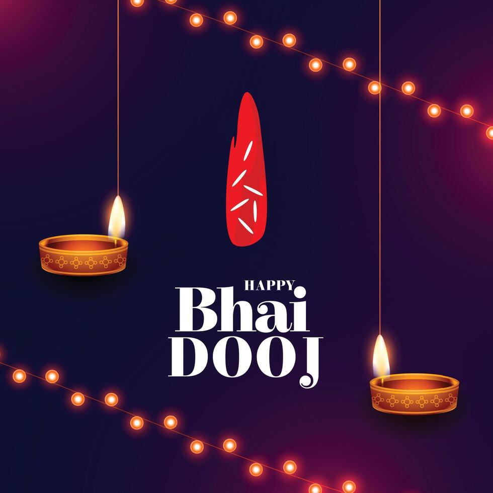 contento bhai dooj saludo tarjeta con colgando diya y luces vector