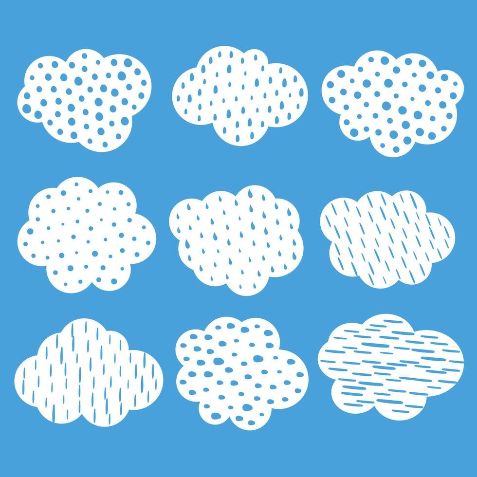 doodle style cute rain pattern clouds element in pack vector