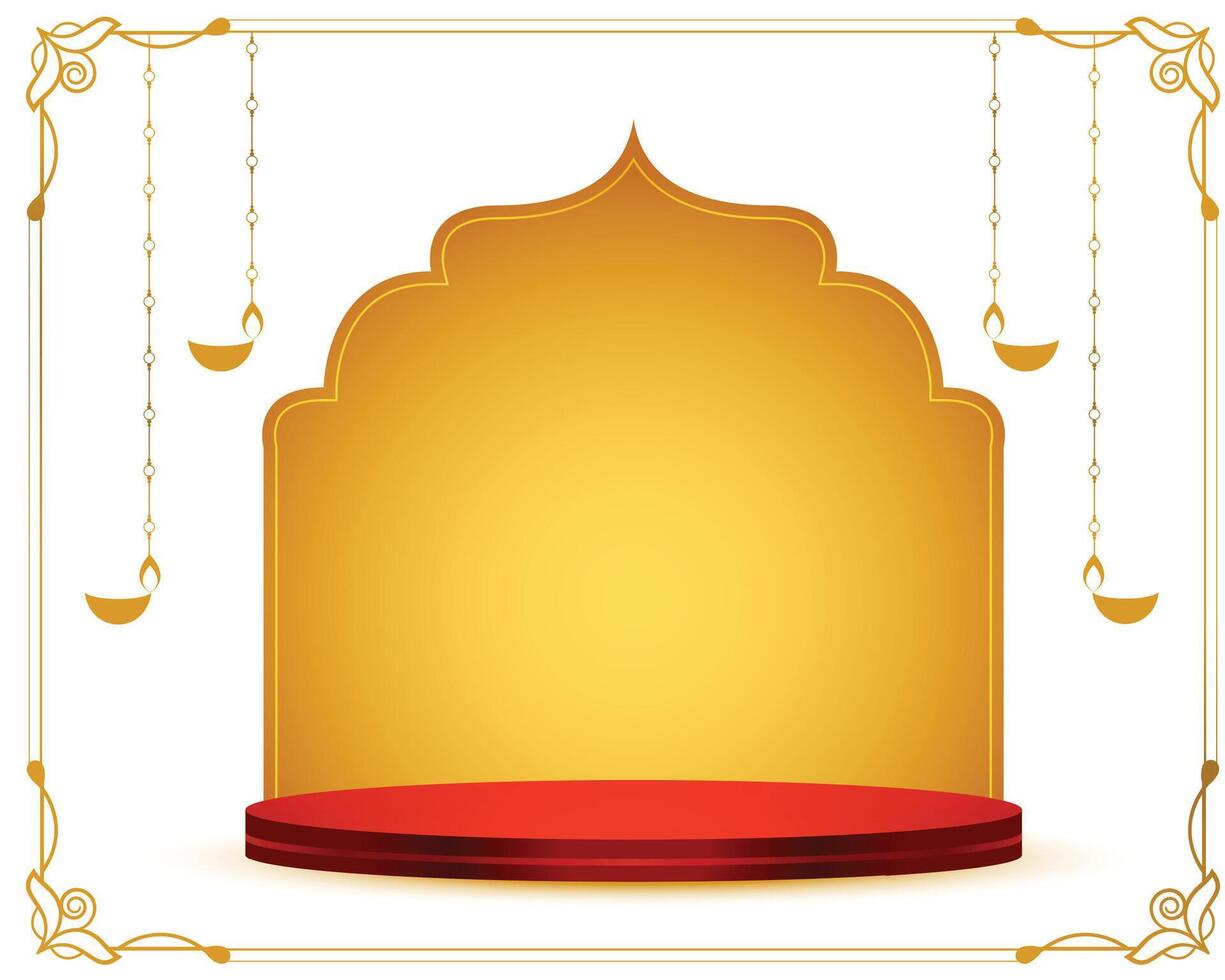 happy diwali festival background with 3d podium for product display vector