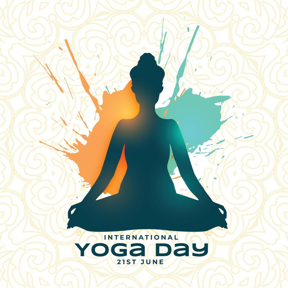 inspiring international yoga day background with splatter effect vector