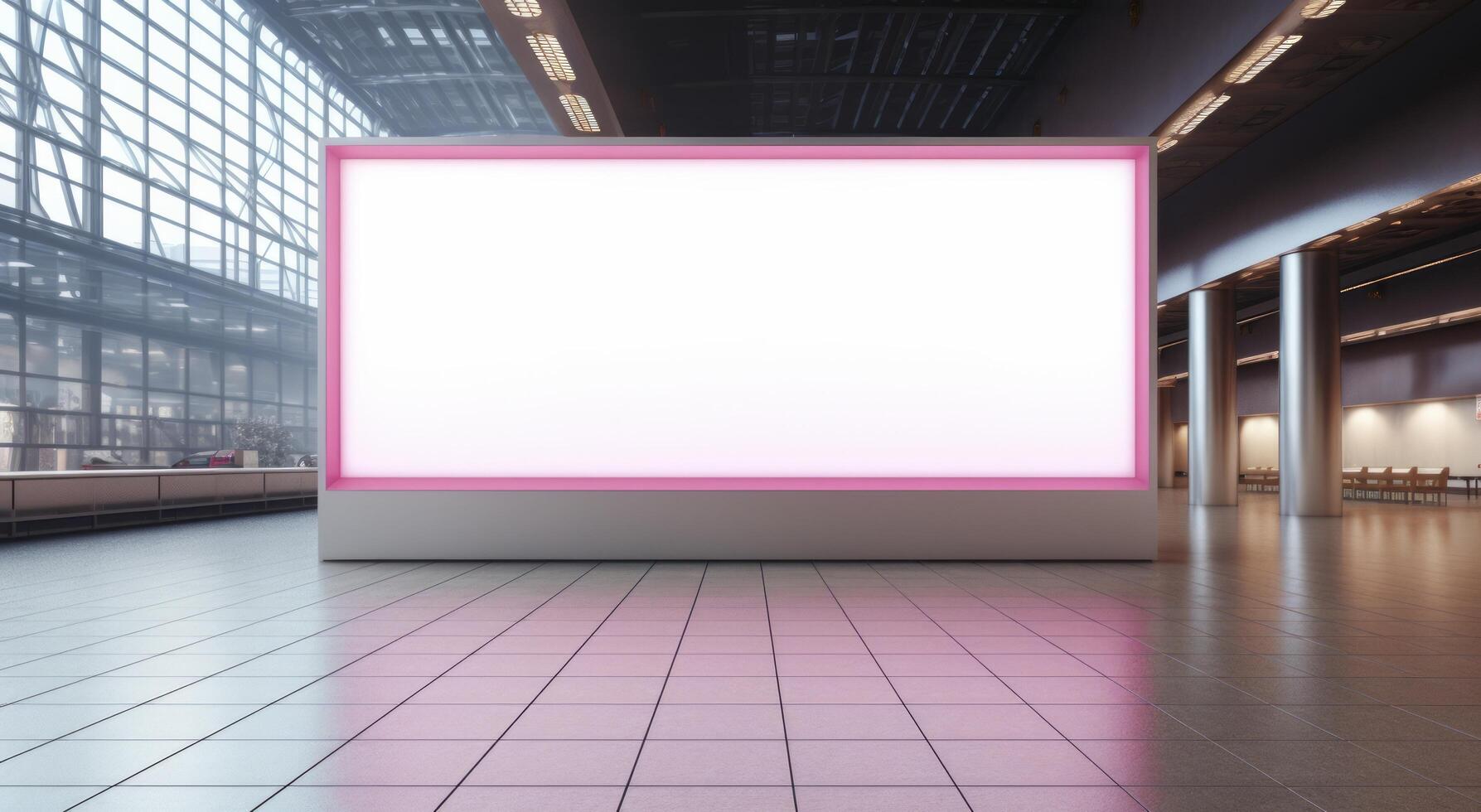 AI generated two people in mall looking at blank billboard in front of an empty one photo
