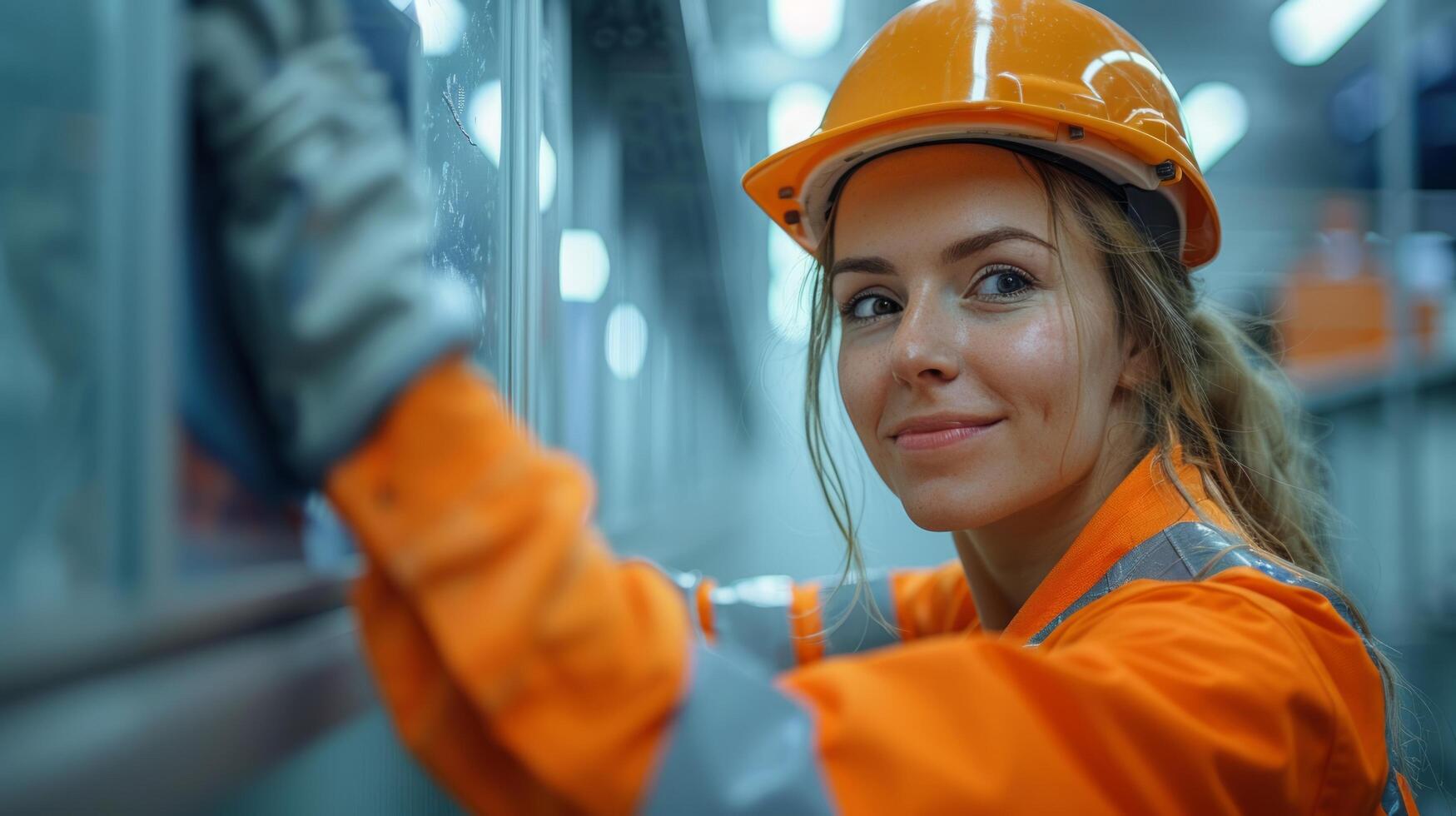 AI generated Woman Wearing Hard Hat and Yellow Safety Jacket photo