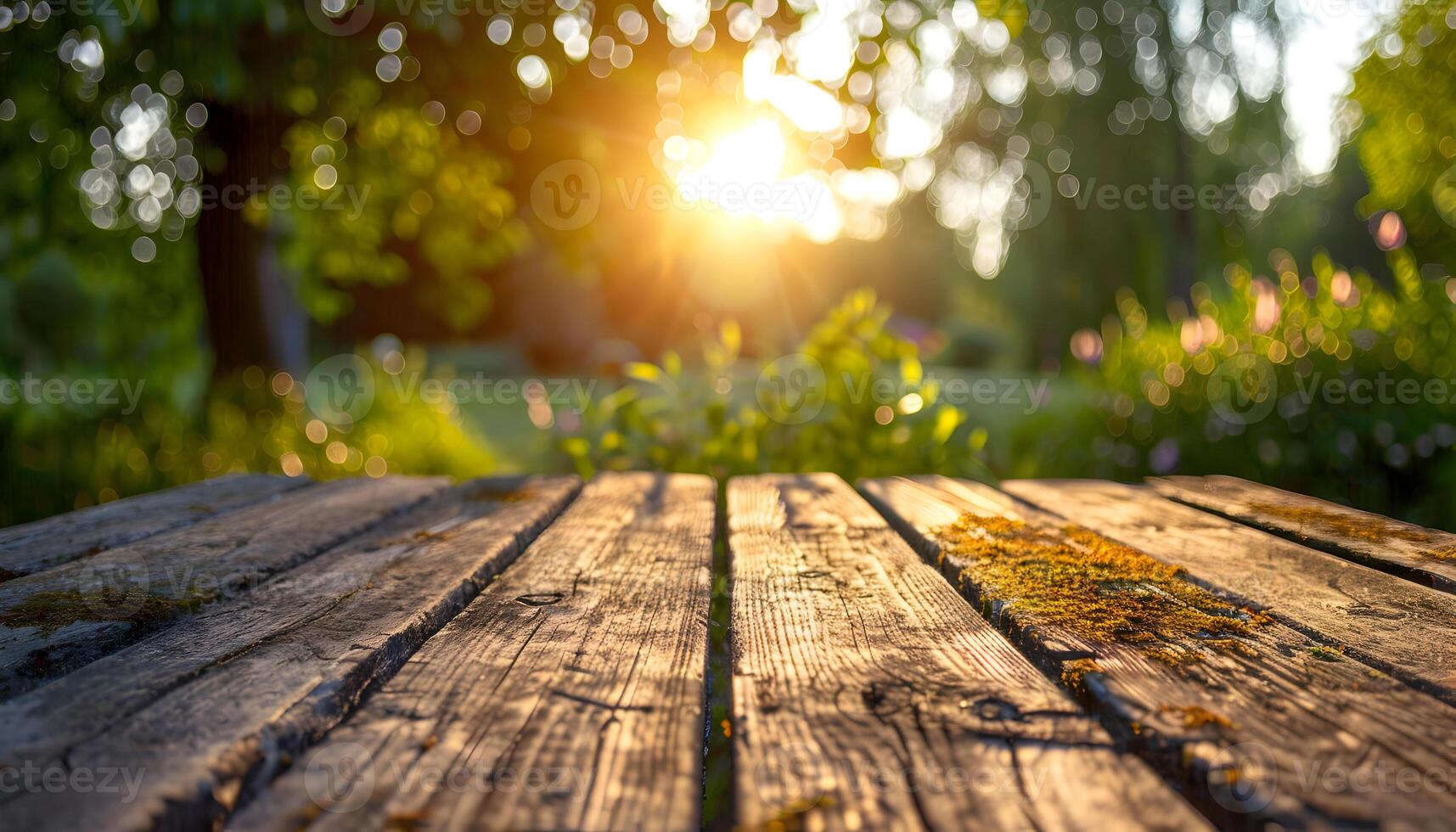 AI generated an empty wooden table in the sun photo