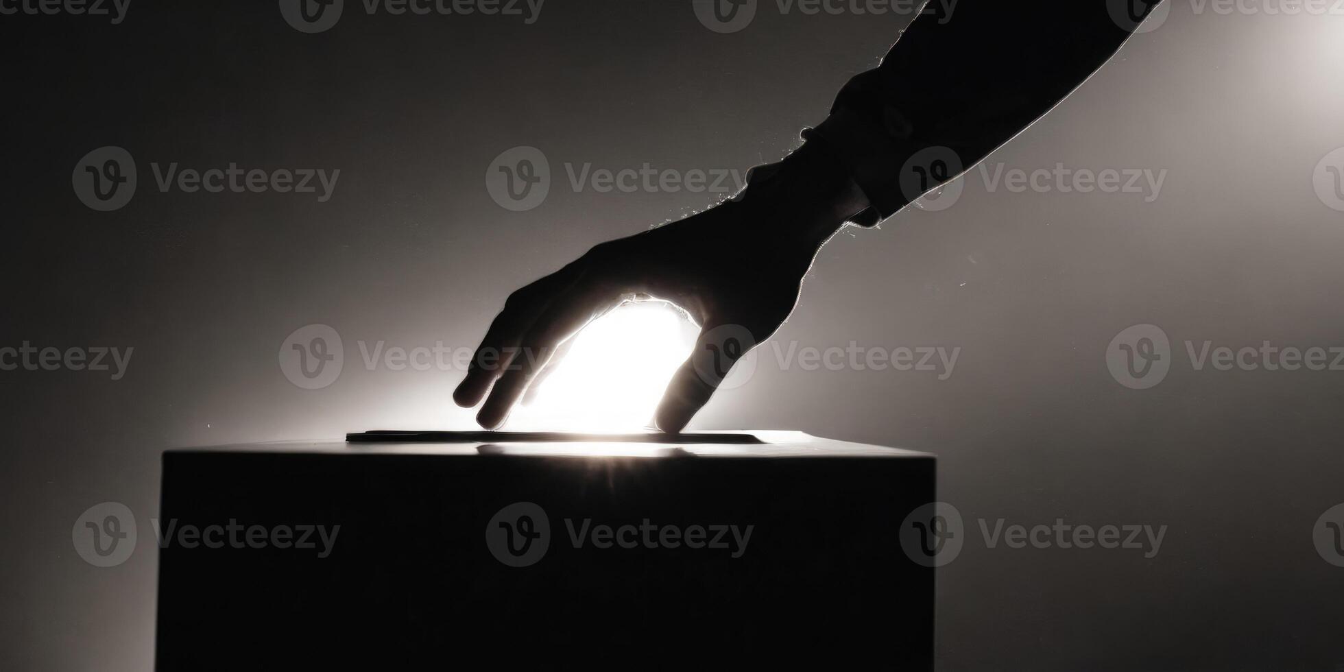 AI generated A hand drops a light into the ballot box. photo