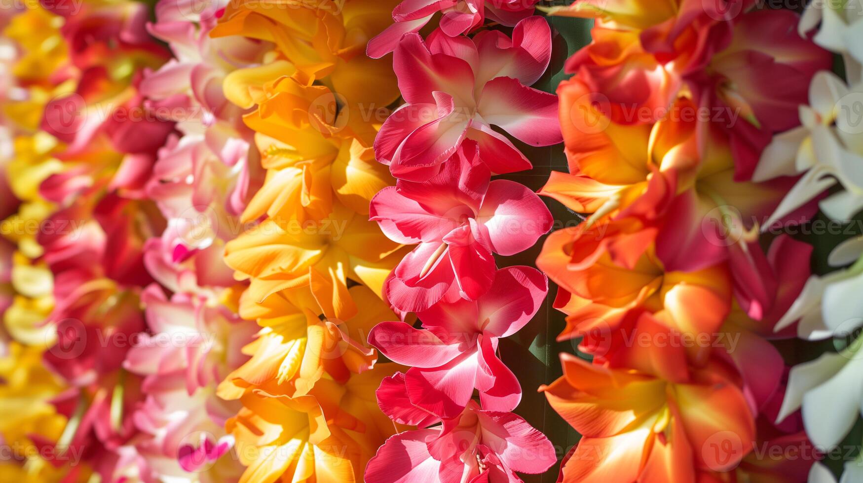 Tropical flower lei garlands close up, Traditional Hawaiian symbol. Lei Day in Hawaii. photo