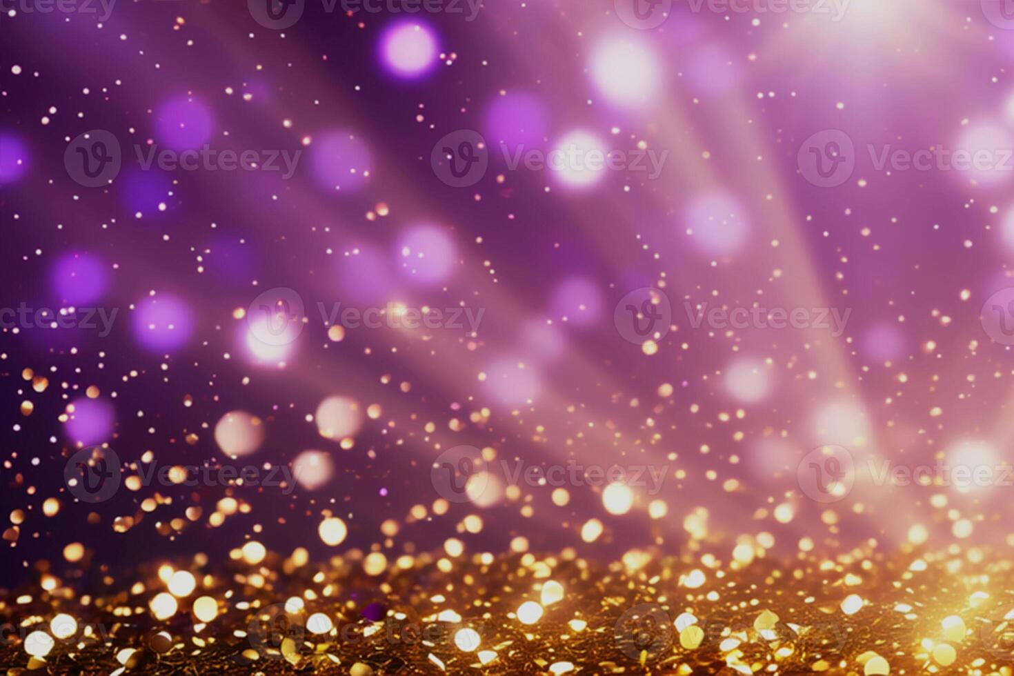 AI generated Abstract background with golden twinkling stars and diagonal stripes on purple. The effect of the twinkling glow of stars. Space, night sky, universe. photo