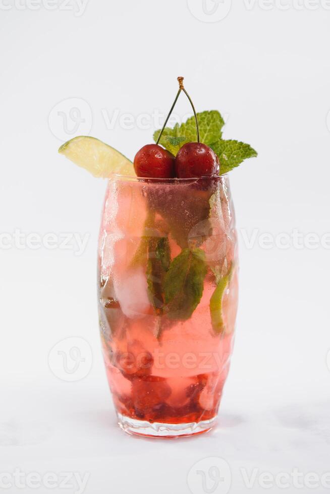 Fruit cocktail on a white background. photo