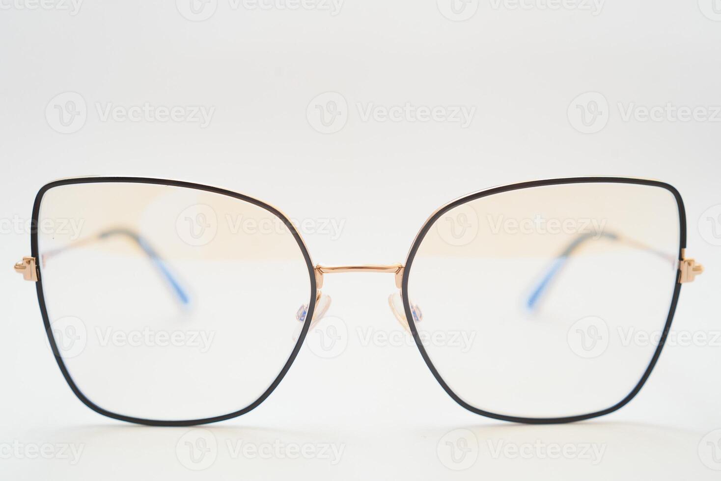 Black eyeglasses with white background photo