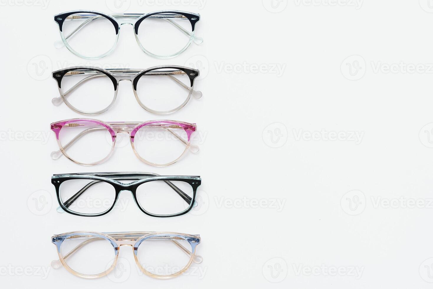 Child's plastic frame for glasses. Mock up for the design of optics store and shop, eye clinic. Glasses for reading and distance, correction of sight. Beautiful eyeglasses rim. photo