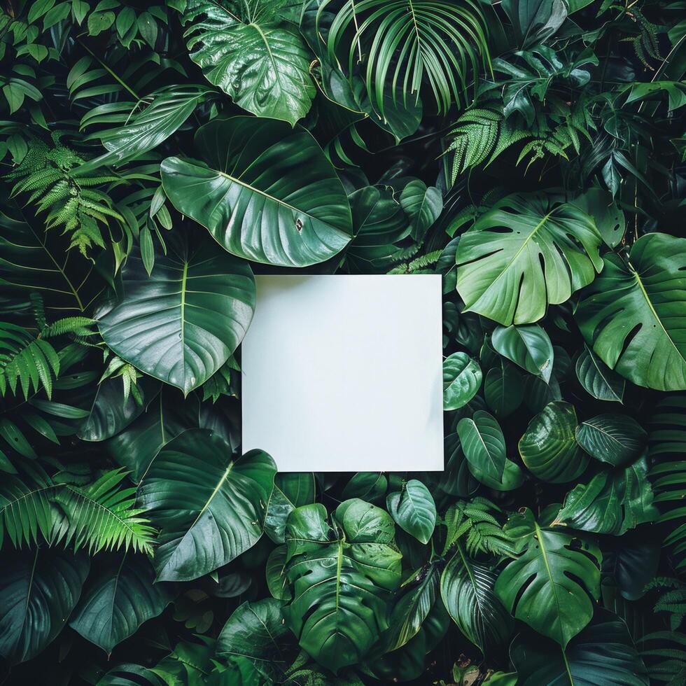 AI generated Square Frame Surrounded by Green Leaves photo