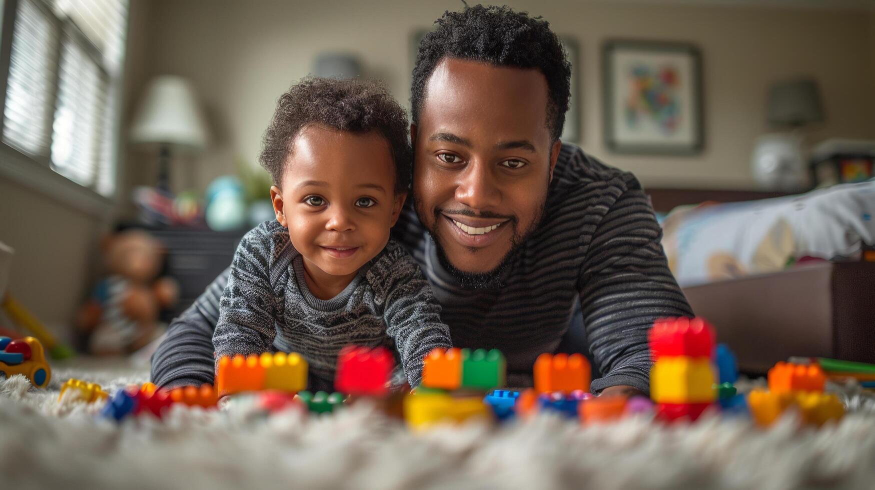 AI generated Man and Child Playing With Legos on Floor photo